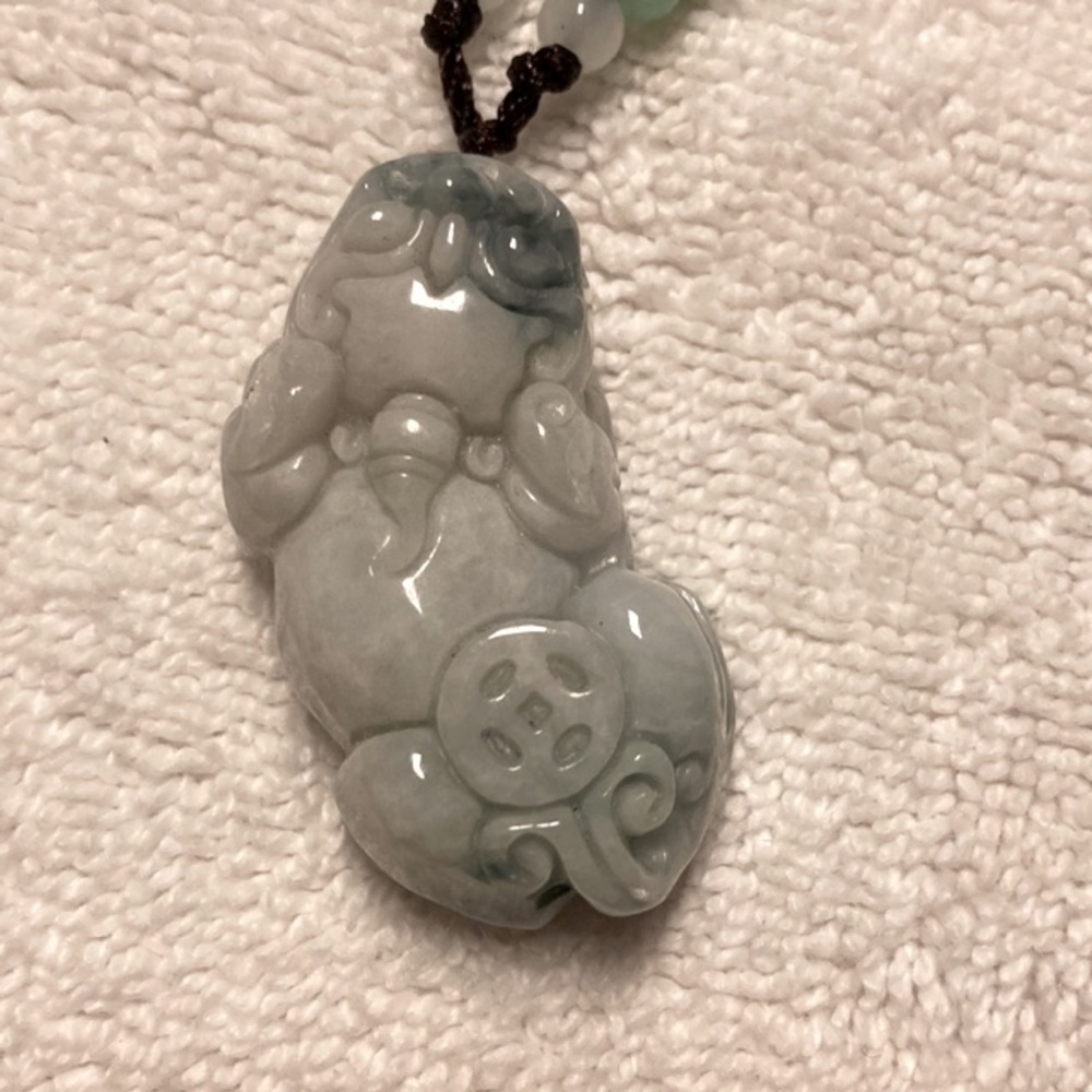 Hand Craved Certified Jadeite Carved Dragon Pi Xiu Coin Ruyi Pendant